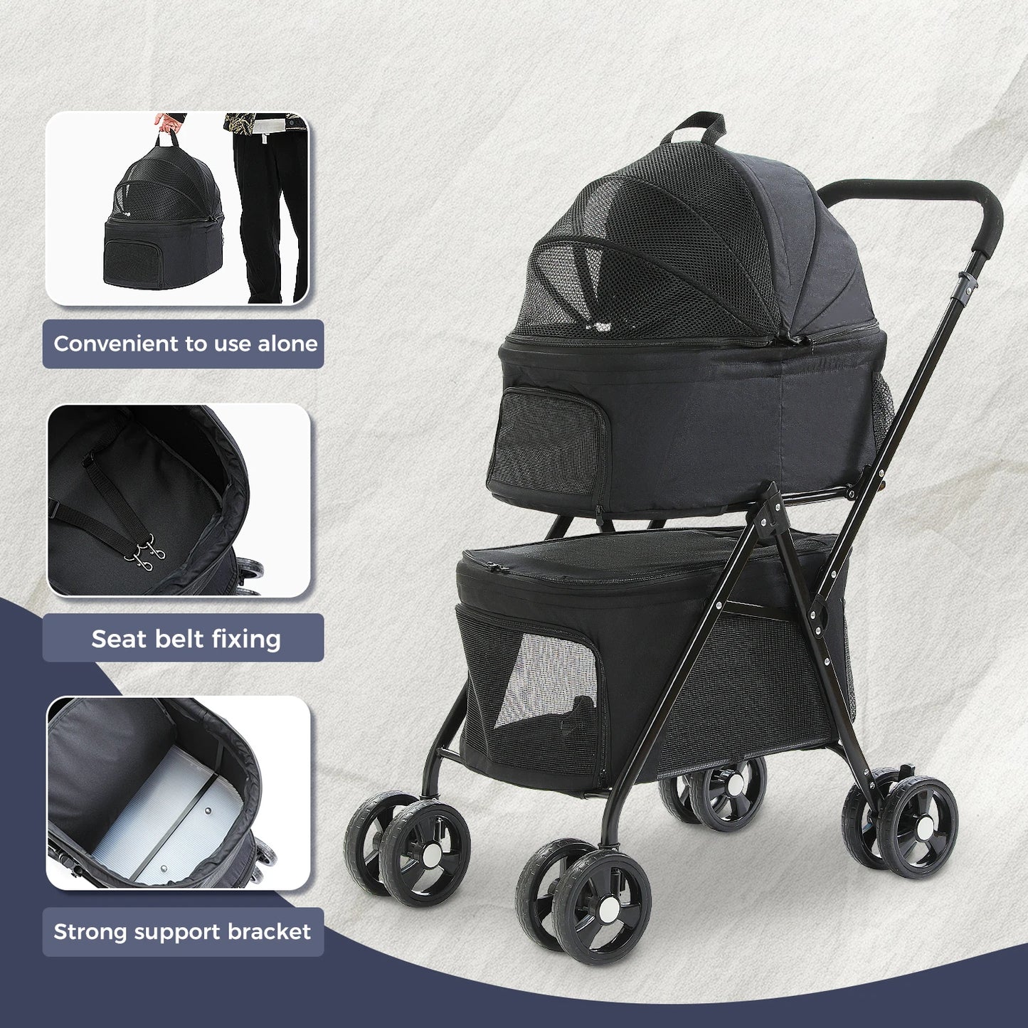 4-Wheel Pet Jogger - All-Terrain Stroller with Storage Basket