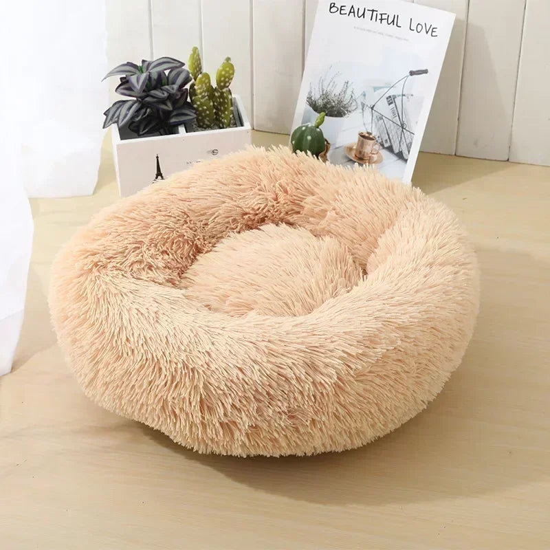 Self-Warming Round Pet Bed - Plush, Non-Slip Mat for Cats & Dogs