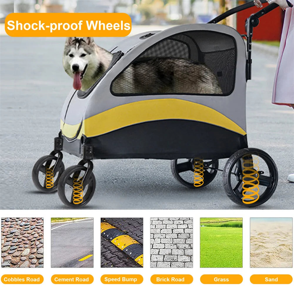 Premium 4-Wheel Dog Stroller - Foldable Pet Jogger for All-Size Dogs