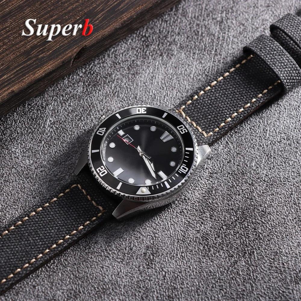 Canvas Leather Watchband for Panerai 20 22 24mm Black Brown Denim Thick Retro Strap Military Watchband Men Women Wristbelt