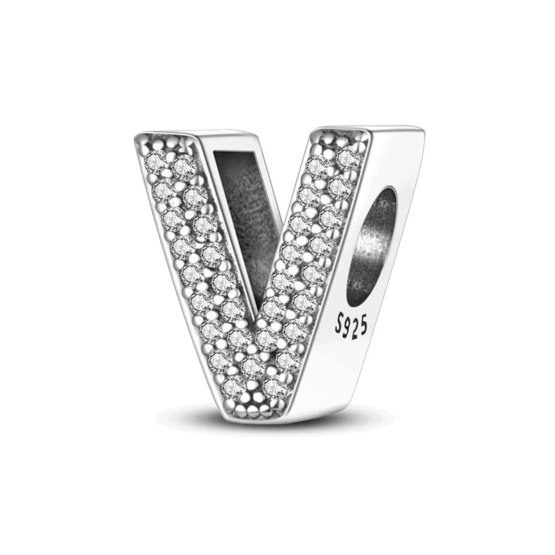 Charms 925 Silver Plated 26 Alphabet Letters Charms Beads Fit 3mm 925 Original Bracelets Fine DIY Birthday Jewelry Gifts