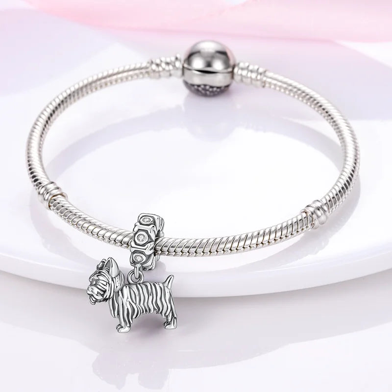 Original 925 Sterling Silver Cute Dog Pet Charms Beads Pendants Fit S925 Bracelet Necklace Fine DIY Jewelry