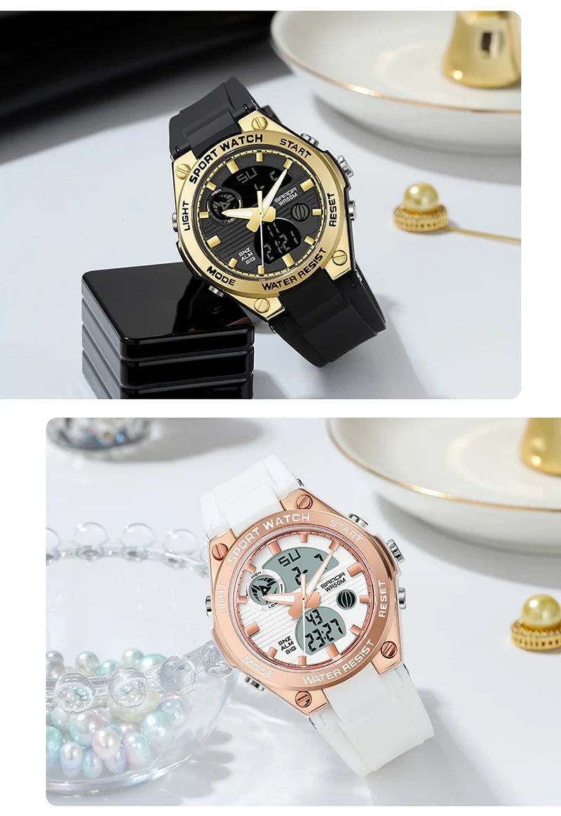 SANDA Brand G Style LED Digital Watch Women Sport Chronograph Lady Quartz Wristwatch 50m Waterproof Female Girl Electronic Clock