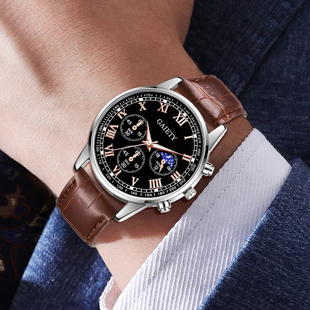 1PCS Fashion Men's Watch Set Business Versatile Retro Classic Quartz Watch Suitable for Daily Clothing Matching or Holiday Gifts