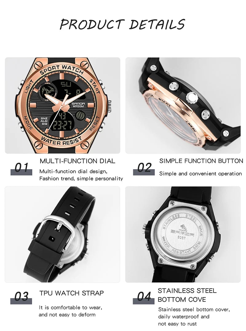 SANDA Brand G Style LED Digital Watch Women Sport Chronograph Lady Quartz Wristwatch 50m Waterproof Female Girl Electronic Clock