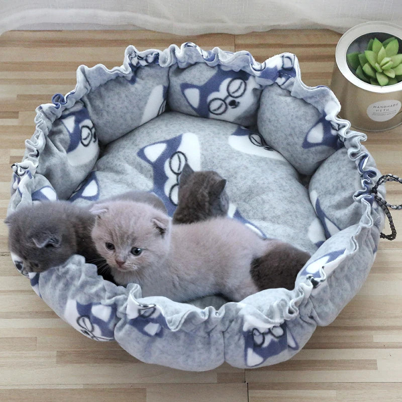 Adjustable Drawstring Pet Bed - Super Soft & Warm Basket for Cats and Small Dogs