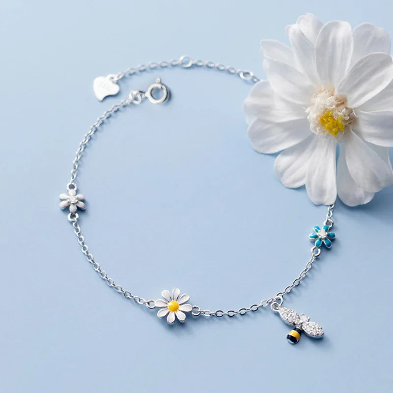 VENTFILLE 925 Silver Diamond-Studded Butterfly Bracelet Women's Fashion Temperament Flower Adjustable Bracelet