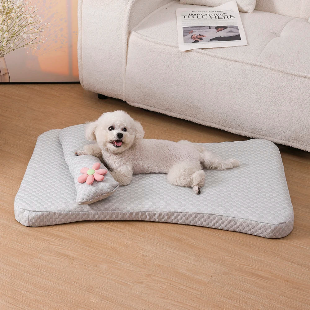 Summer Cooling Pet Bed - Ice Silk Mat with Pillow for Dogs & Cats