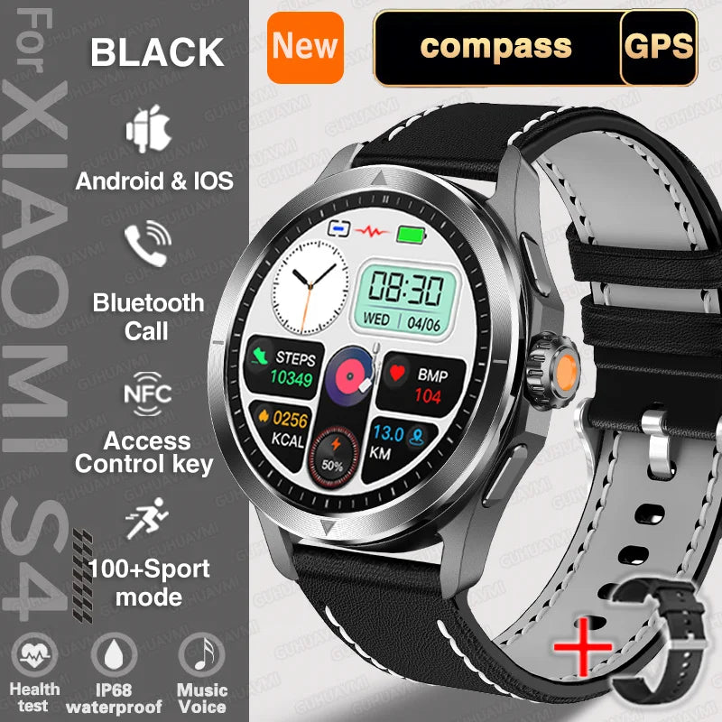 S4 Ultra Outdoor Sport Smart Watch Men AMOLED HD Screen NFC GPS Compass Heart rate Waterproof Bluetooth Call SmartWatch