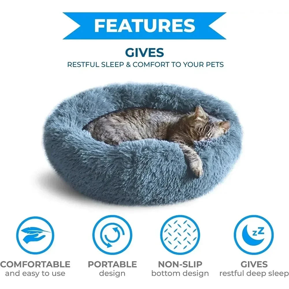 Self-Warming Round Pet Bed - Plush, Non-Slip Mat for Cats & Dogs