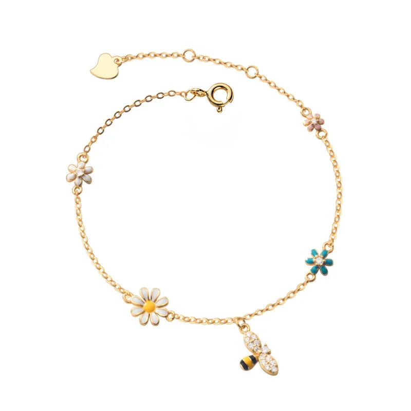 VENTFILLE 925 Silver Diamond-Studded Butterfly Bracelet Women's Fashion Temperament Flower Adjustable Bracelet