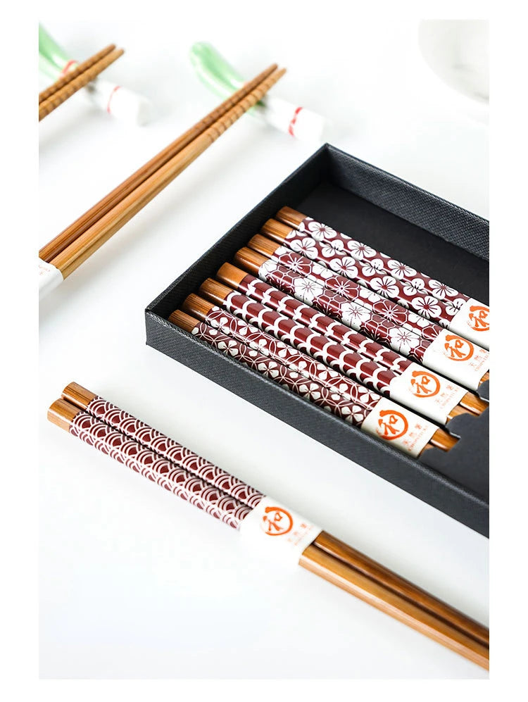 5 Pair of Bamboo Chopsticks Household Long Chopsticks Non-slip Set Tableware Cute Multi Color Wooden Chopsticks Set New 젓가락
