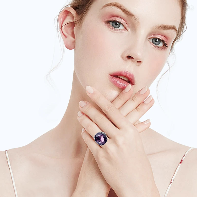 Real 925 Silver Women Amethyst Gemstone Ring Wedding Rings Handmade Processing Victorian Antique Jewelry