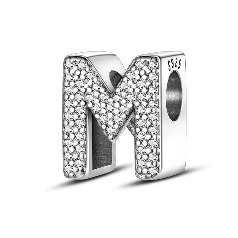 Charms 925 Silver Plated 26 Alphabet Letters Charms Beads Fit 3mm 925 Original Bracelets Fine DIY Birthday Jewelry Gifts