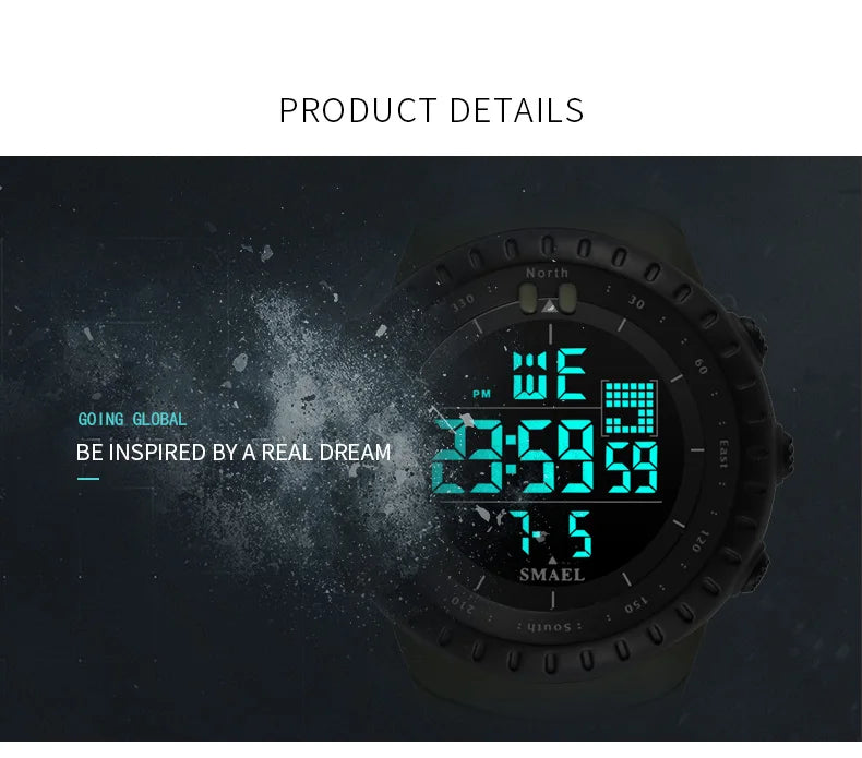 Digital Men Watch Fashion Waterproof Big Dial Electronic Military Watches Black Tactical Sport Wristwath Stopwatch Male Clocks