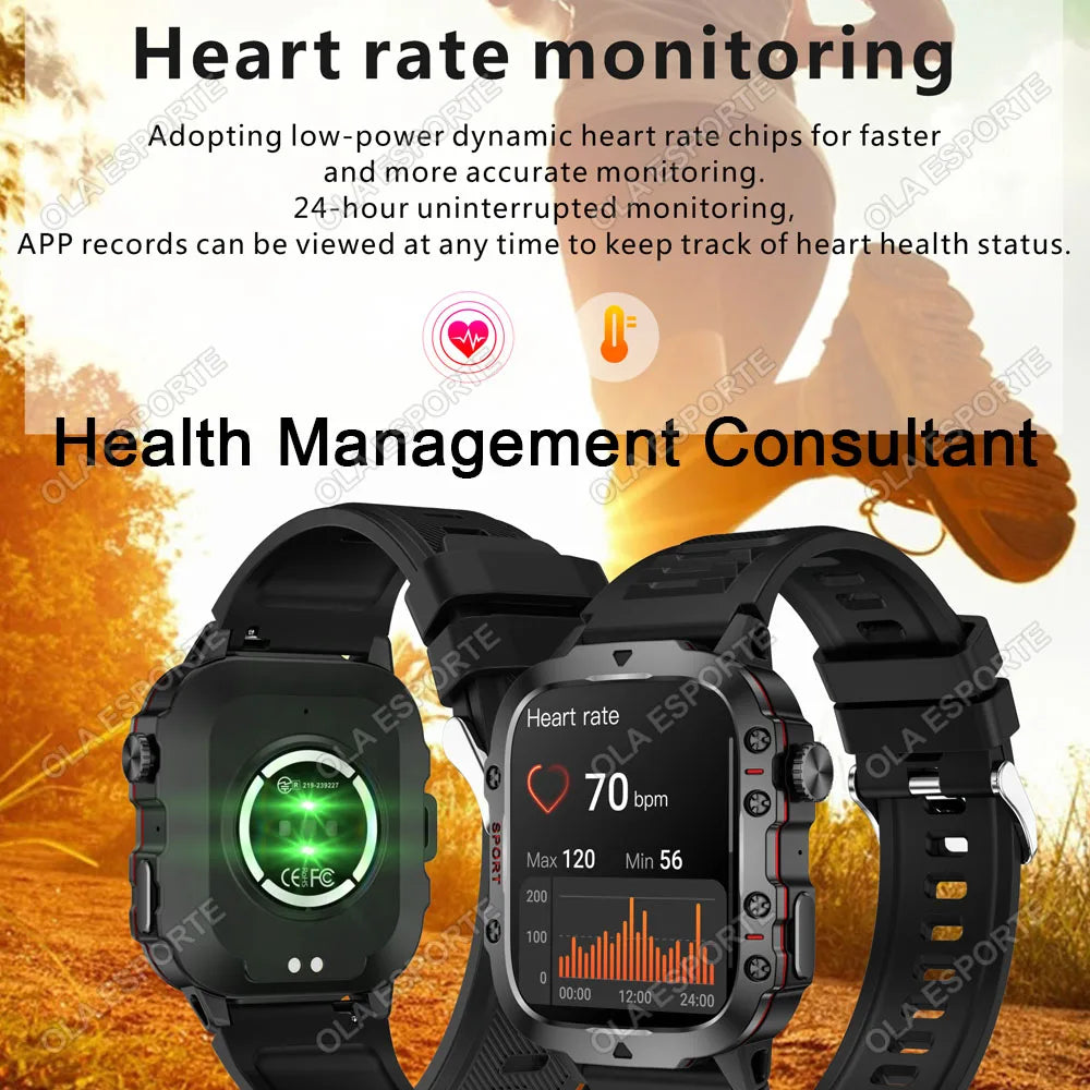 Military Smart Watch Men IP68 5ATM Outdoor Sports Fitness Tracker Health Monitoring 1.81Inch Bluetooth Calls Smartwatch