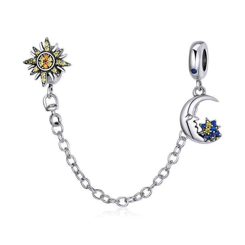 WOSTU 925 Sterling Silver Amimal Safety Chain Heart Key Flower Pendant CZ Charms Stopper Fit Original Bracelet DIY Fine Jewelry