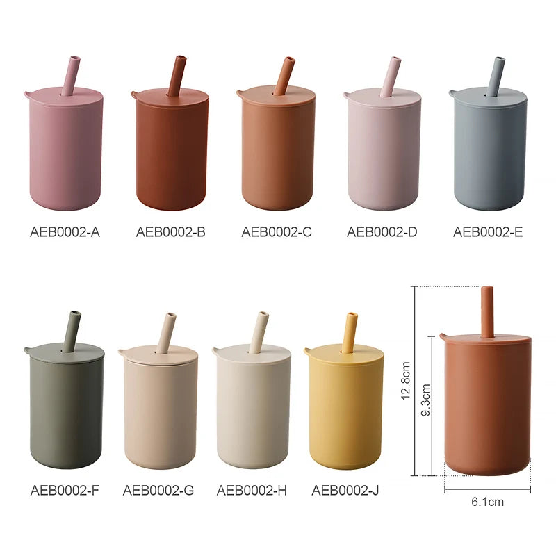 Baby Feeding Drinkware Straw Cup, Baby Learning Feeding Bottles, Anti-Hot Leakproof Silicone Tableware, Toddler Water Bottle