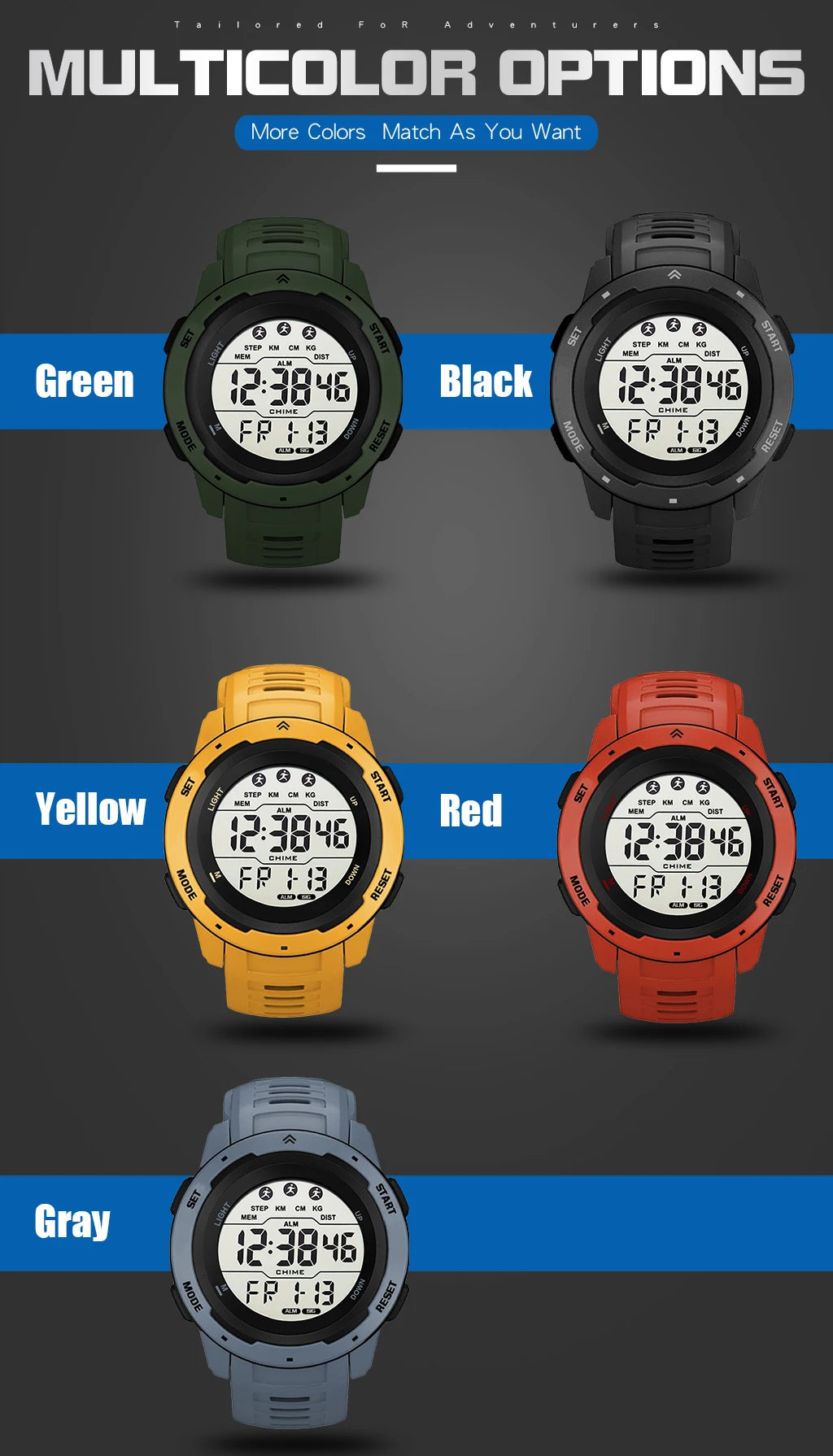 Digital Watches Men Men Numbers Sport Watch 5ATM Waterproof Back Light Round Screen Digital Multifunction Alarm Swimming