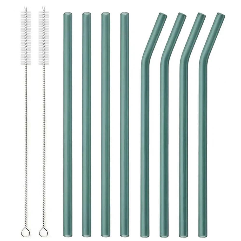 8Pcs Reusable Glass Straws – Colorful Eco-Friendly Borosilicate Drinking Straws