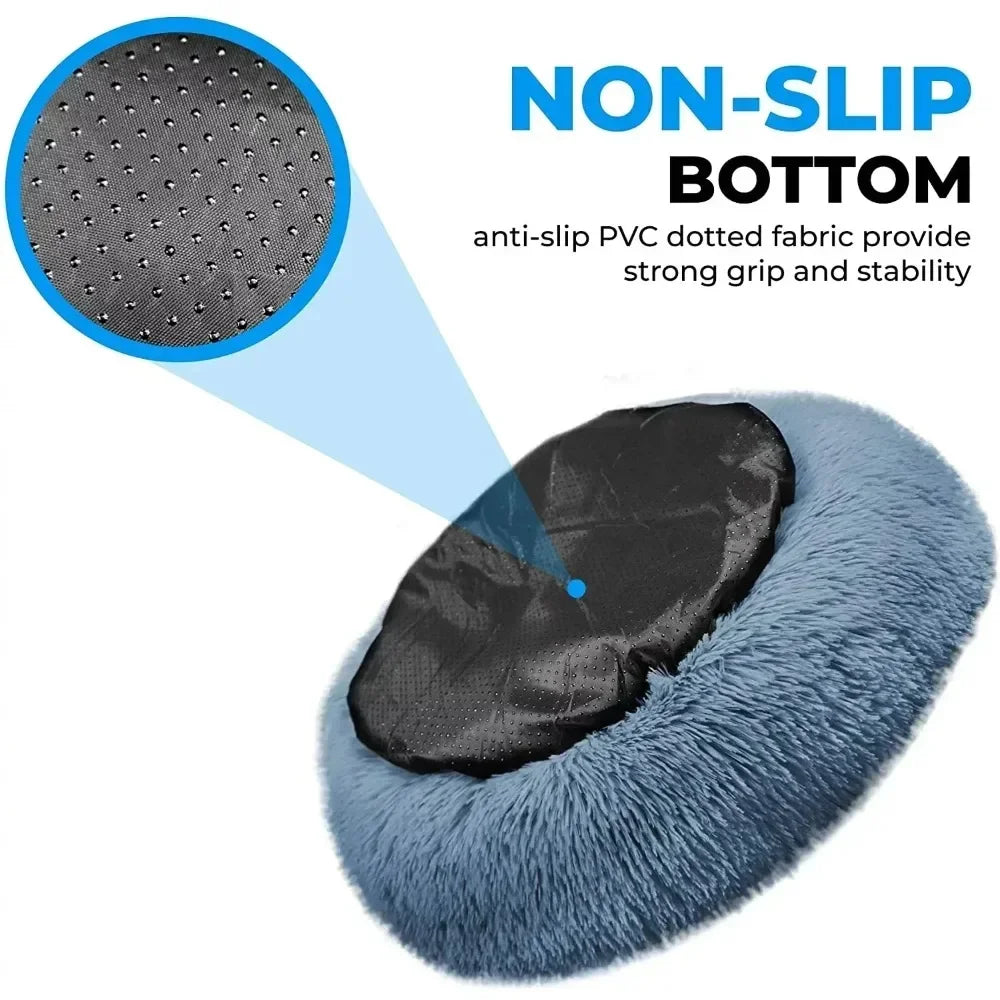 Self-Warming Round Pet Bed - Plush, Non-Slip Mat for Cats & Dogs