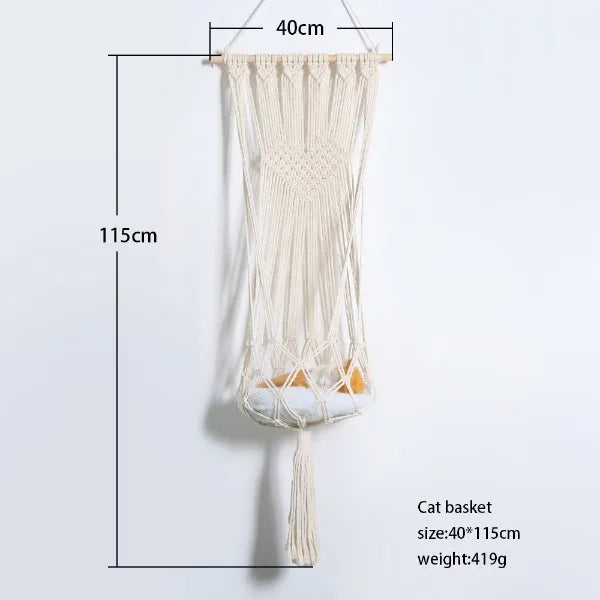 Bohemian Handmade Cat Hammock - 40cm Macrame Cotton Rope Swing