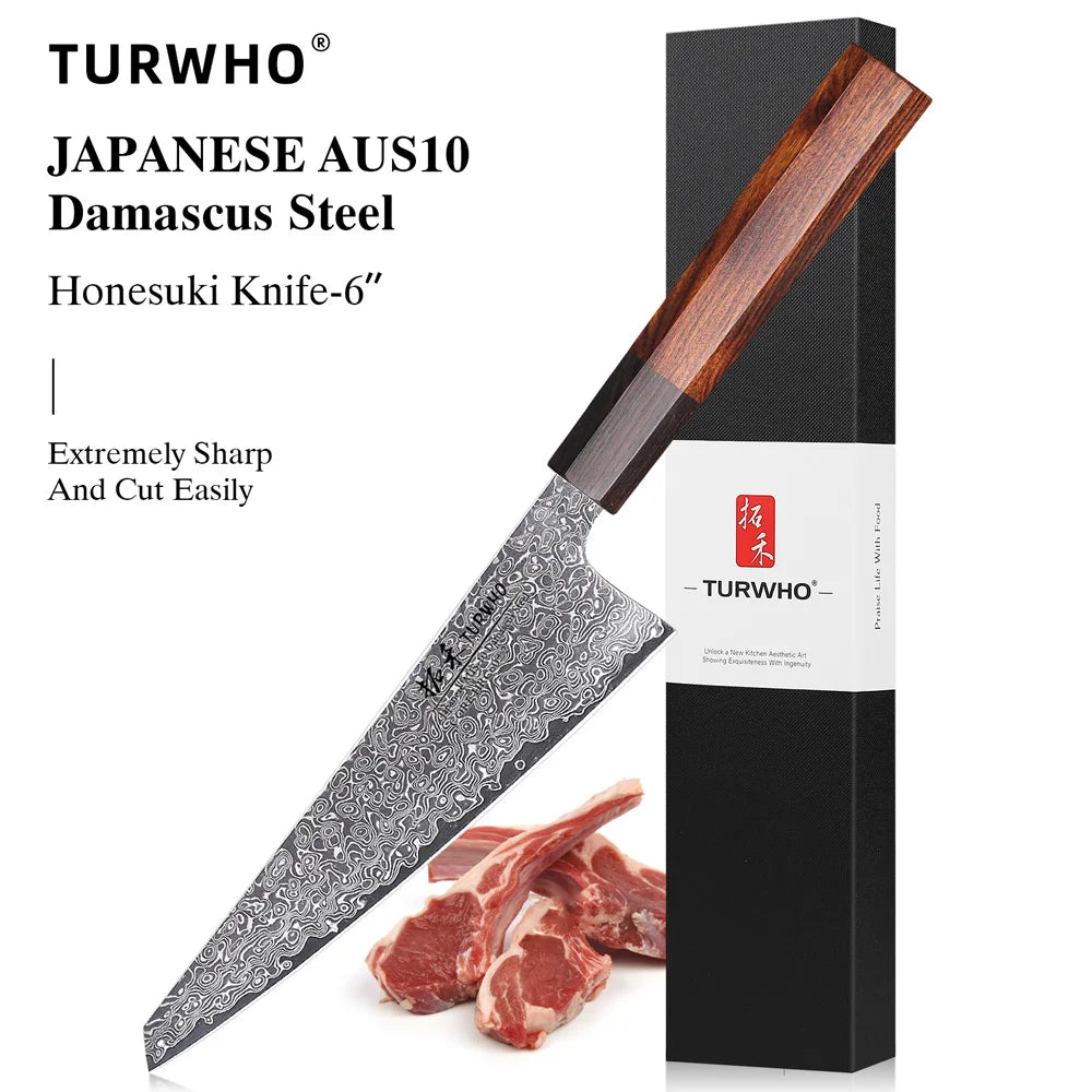 TURWHO Hand Forged Japanese Chef Knife Damascus Steel Kitchen Knives Santoku Sashimi Bread Utility Handmade Blade Cooking Tools