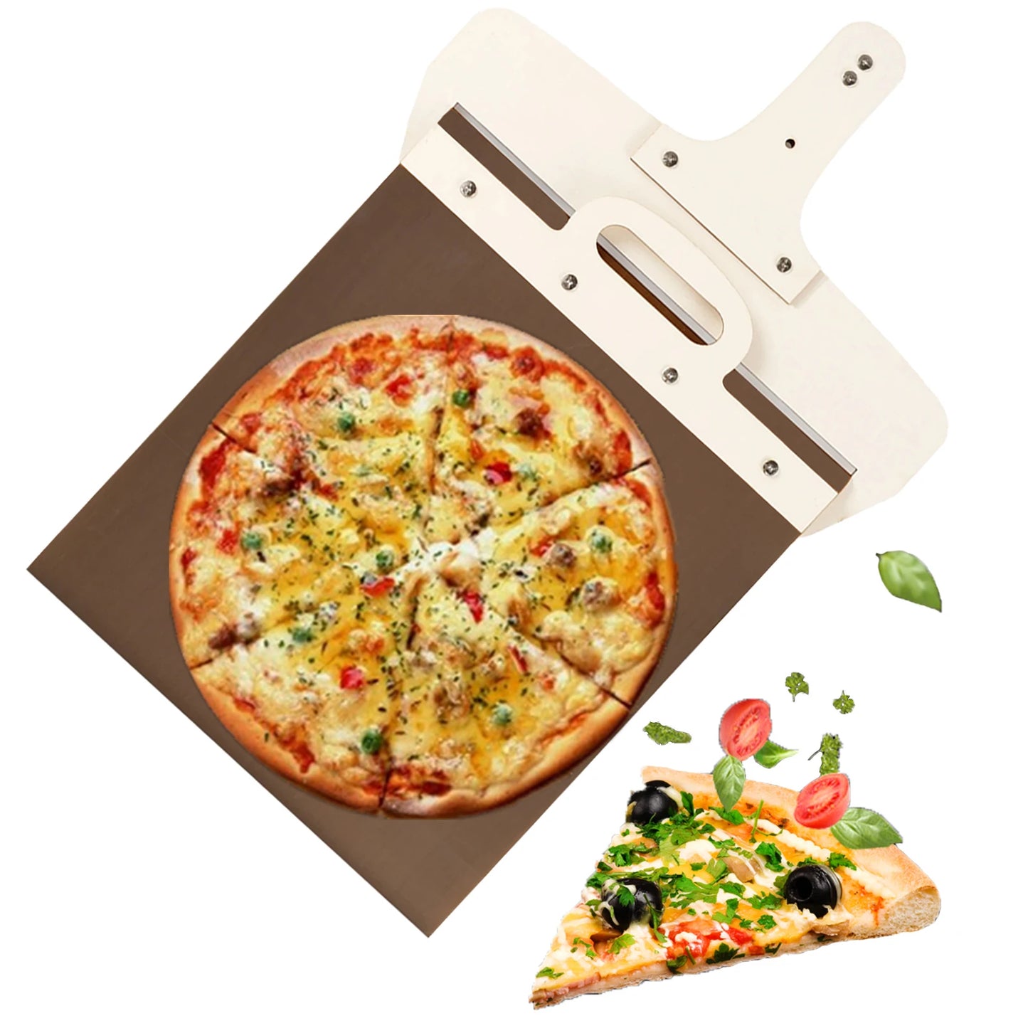 55*30cm Sliding Pizza Peel Shovel Removable Wooden Handle Pizza Spatula with High-temperature Resistant