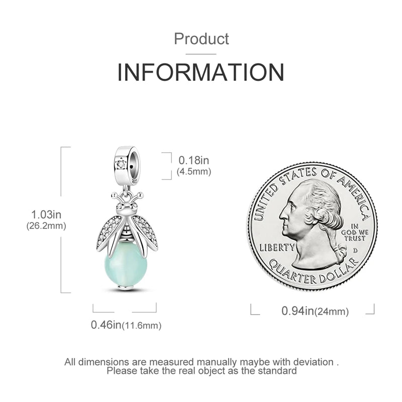 100% 925 Sterling Silver Creative Blue Luminous Firefly Charms Pendants Fit Qikaola 925 Original Bracelets DIY Birthday Jewelry