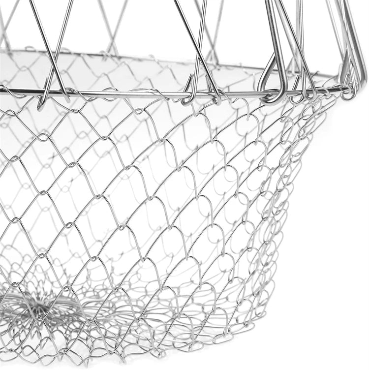 1PC Stainless Steel Deep Fry Basket Telescopic Foldable Frying Basket Kitchen Wire Mesh French Chip Frying Serving