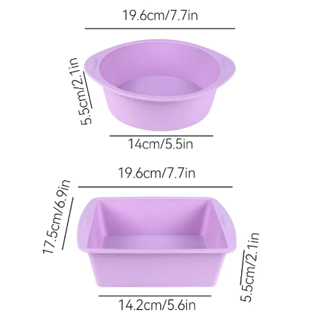 2Pcs Silicone Cake Mold Tray Pans Round Square Kitchen Silicone Nonstick Baking Pans Reusable Cake Pans Baking Tools