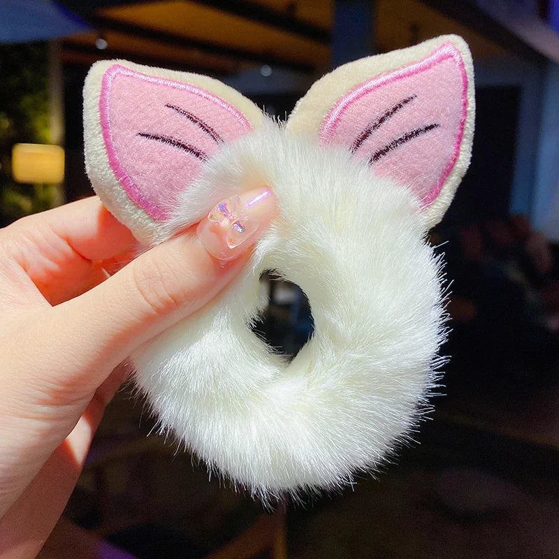 1PC 3D Plush Bunny Ear Hair Ties for Girls & Women