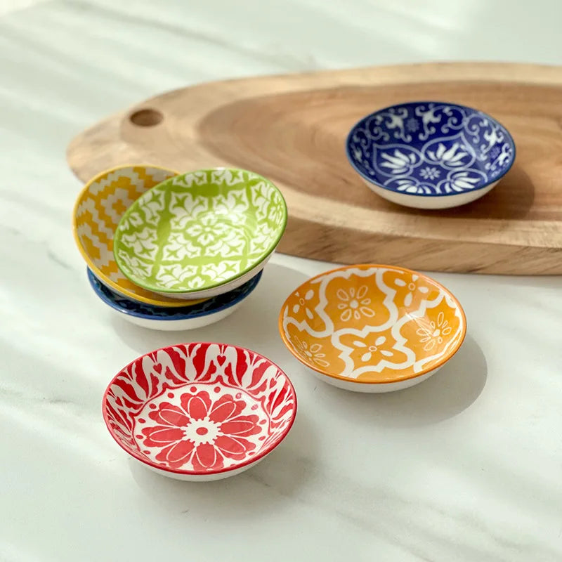 Bohemian Ceramic Sauce Vinegar Dish Plates Seasoning Dish Barbecue Dipped Sashimi Sushi Soy Snack Fruit Dessert Plates Tableware