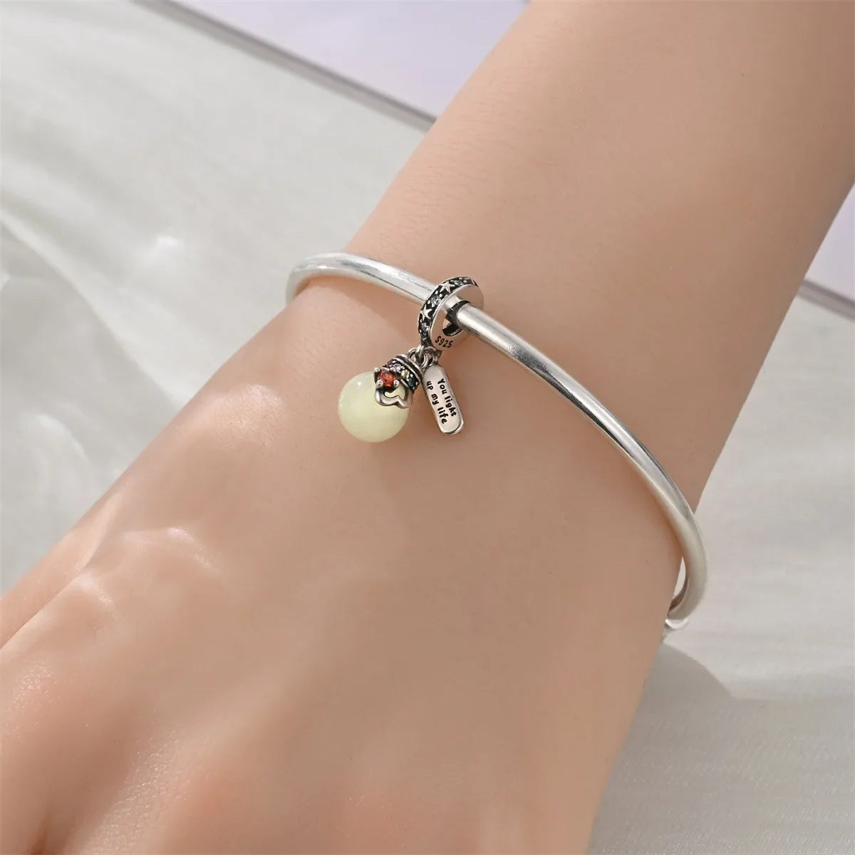 Authentic 925 Sterling Silver Luminous Firefly Charms Bee Light Bulb Beads Ring Earrings Fit Original Bracelets DIY Jewelry Gift