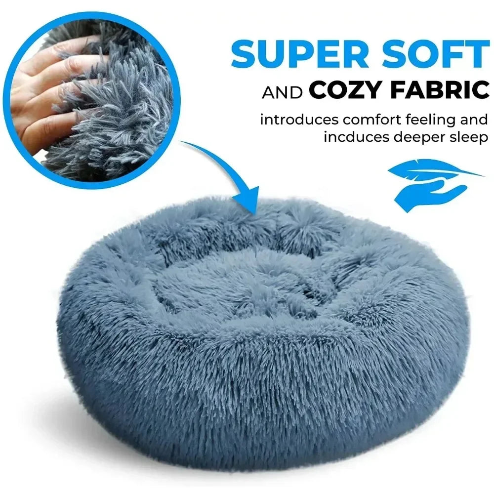 Self-Warming Round Pet Bed - Plush, Non-Slip Mat for Cats & Dogs