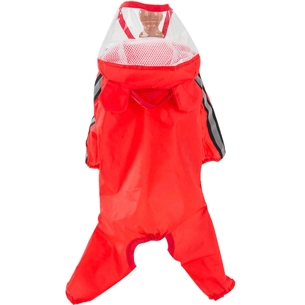 Cute Bear Shape Dog Raincoat Puppy Rain Jacket Full Body Coverage with Hat Reflective Double Layered Waterproof Dog Hooded Cloak
