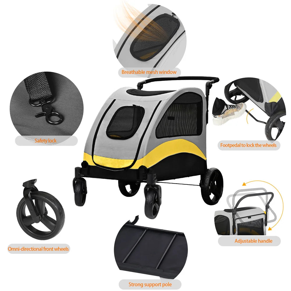 Premium 4-Wheel Dog Stroller - Foldable Pet Jogger for All-Size Dogs