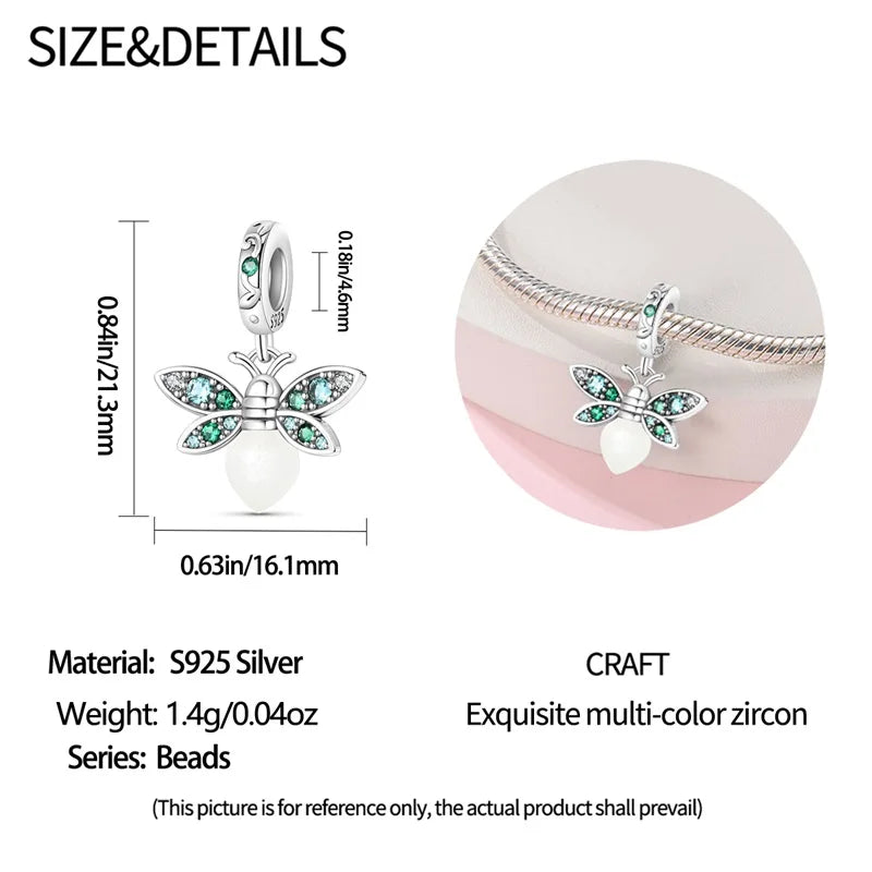 100% 925 Sterling Silver Creative Blue Luminous Firefly Charms Pendants Fit Qikaola 925 Original Bracelets DIY Birthday Jewelry