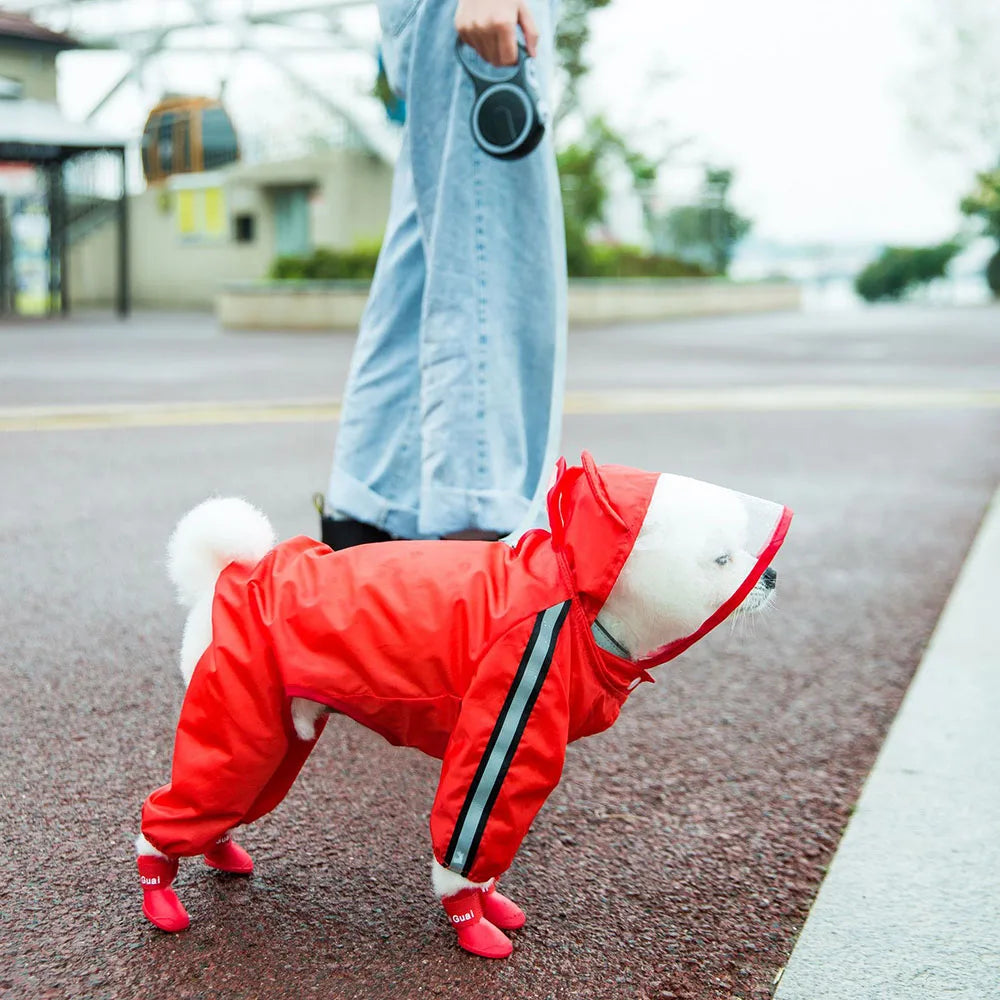 Cute Bear Shape Dog Raincoat Puppy Rain Jacket Full Body Coverage with Hat Reflective Double Layered Waterproof Dog Hooded Cloak