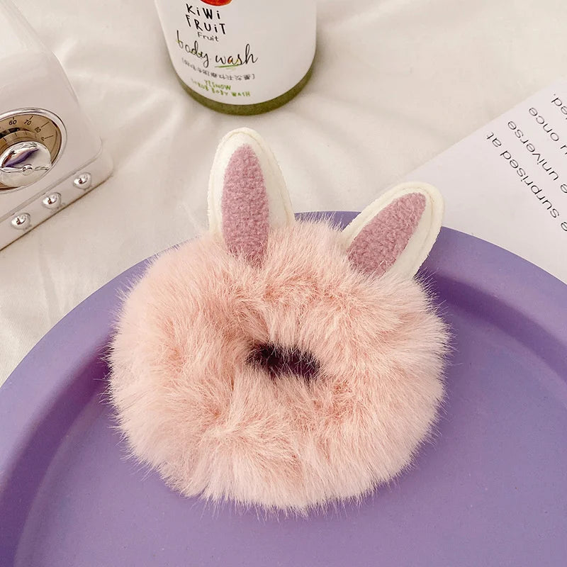 1PC 3D Plush Bunny Ear Hair Ties for Girls & Women