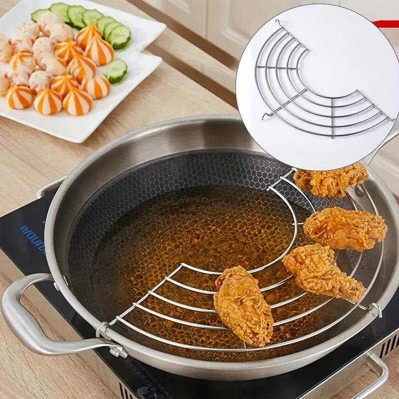Stainless Steel Mesh Frying Basket with BBQ Tongs Set Oil Drainage Rack Perfect for Deep Frying and Grilling Safe Kitchen Tool