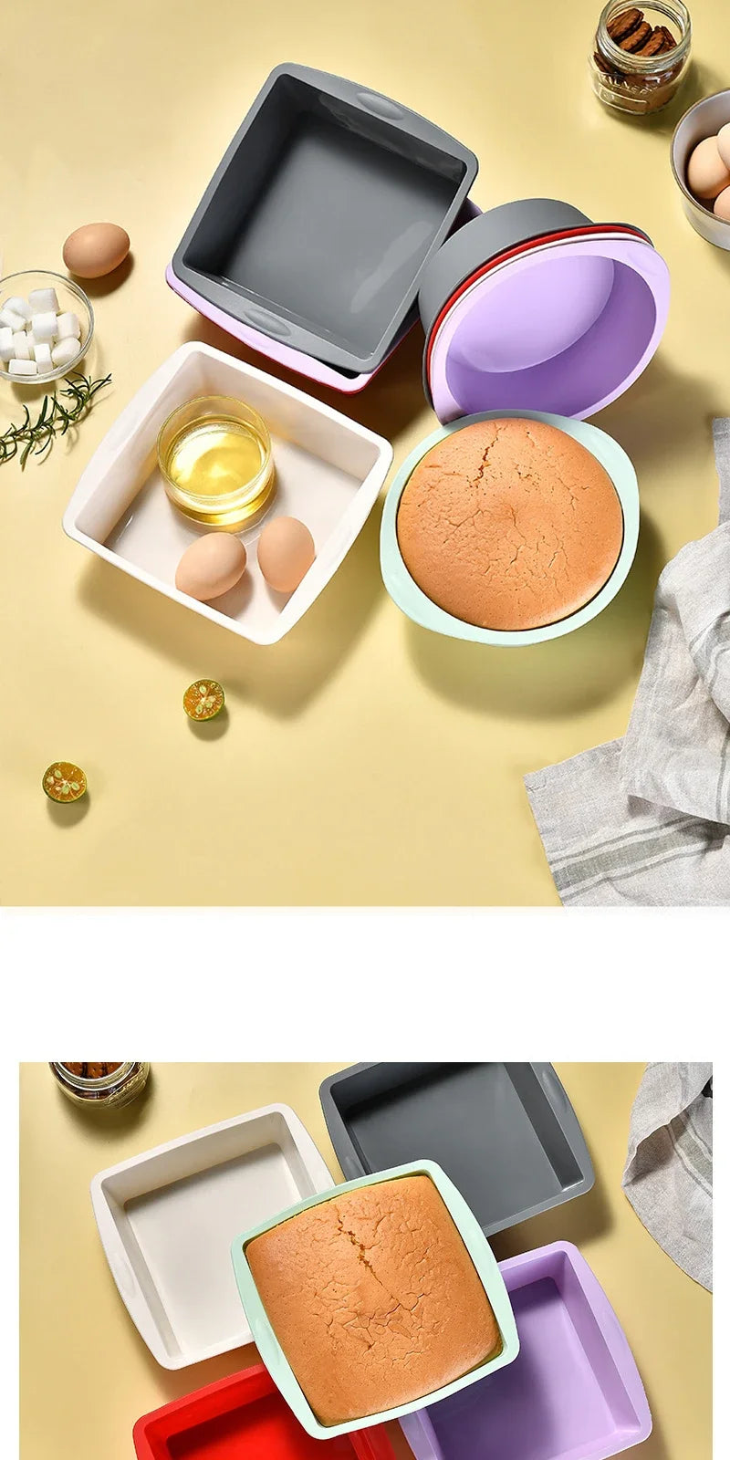2Pcs Silicone Cake Mold Tray Pans Round Square Kitchen Silicone Nonstick Baking Pans Reusable Cake Pans Baking Tools