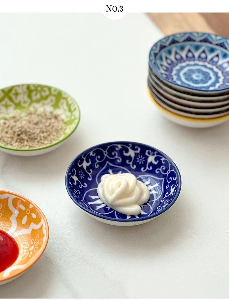 Bohemian Ceramic Sauce Vinegar Dish Plates Seasoning Dish Barbecue Dipped Sashimi Sushi Soy Snack Fruit Dessert Plates Tableware