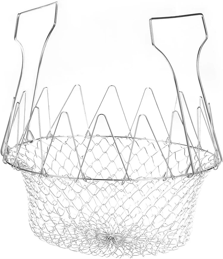 1PC Stainless Steel Deep Fry Basket Telescopic Foldable Frying Basket Kitchen Wire Mesh French Chip Frying Serving