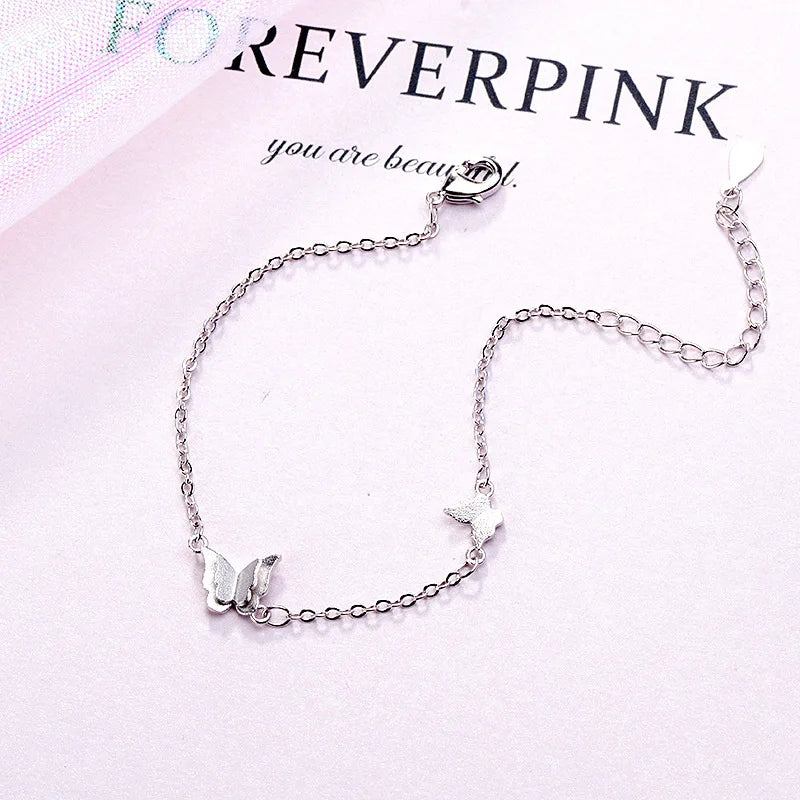 VENTFILLE 925 Silver Diamond-Studded Butterfly Bracelet Women's Fashion Temperament Flower Adjustable Bracelet