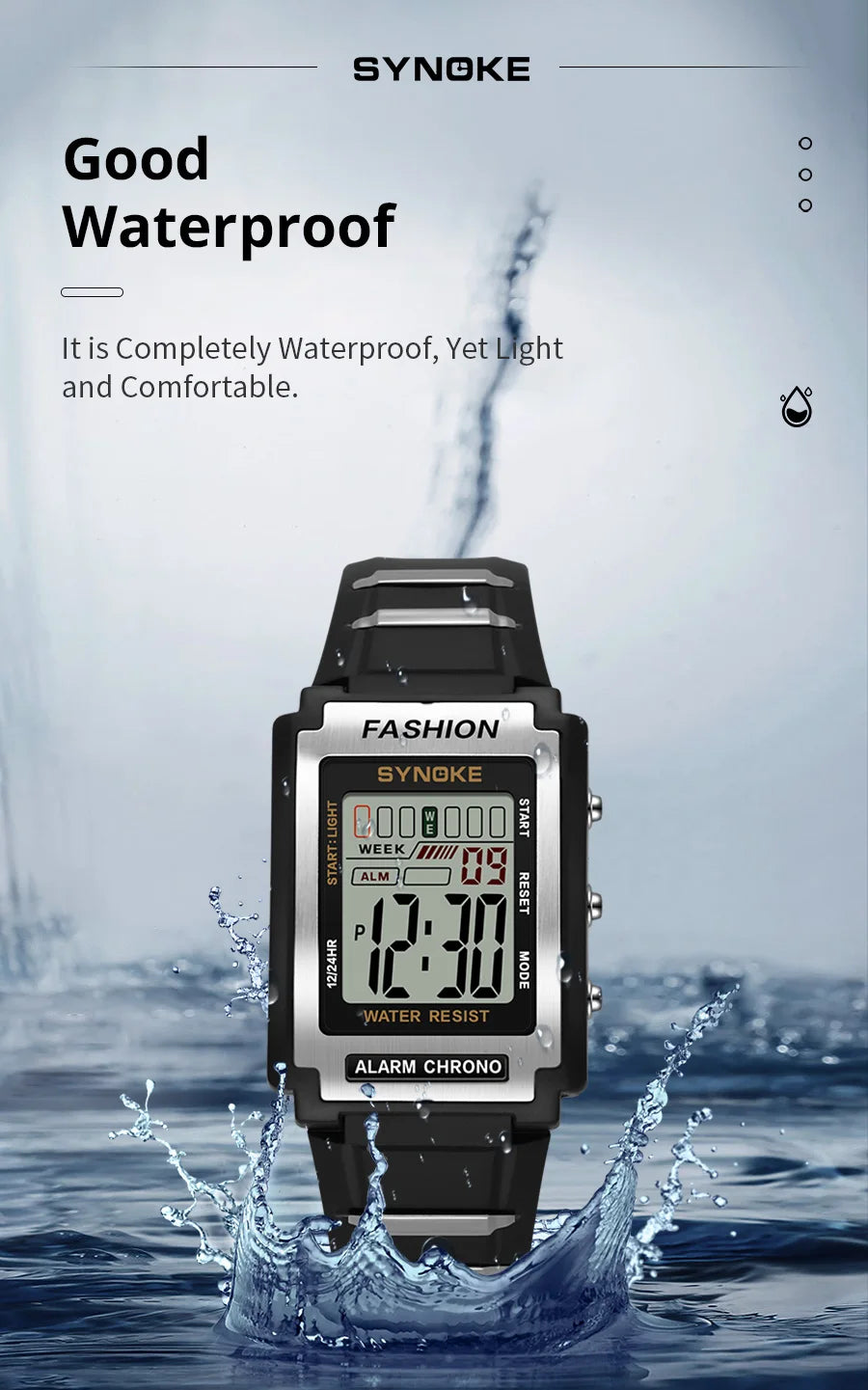 Digital Watches For Men Waterproof 31mm Ultra-thin Electronic Wristwatch Chronograph Sport SYNOKE Watch