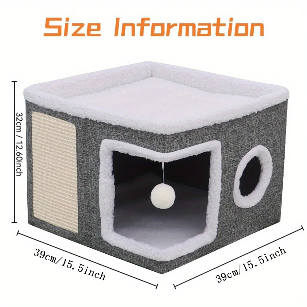Multi-Level Cat Activity Center - Foldable Scratching Post & Warm Bed