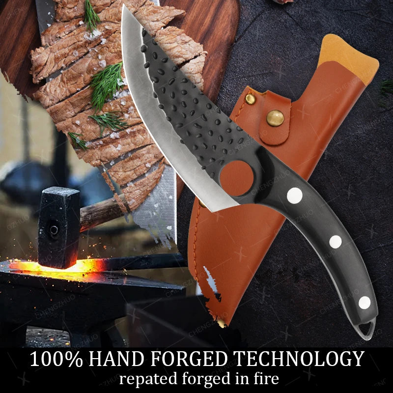 Handmade Forged Meat Cleaver Chef Knives Butcher Boning Knife Kitchen Knives Fishing Knife Fruit Barbecue Knife with Cover