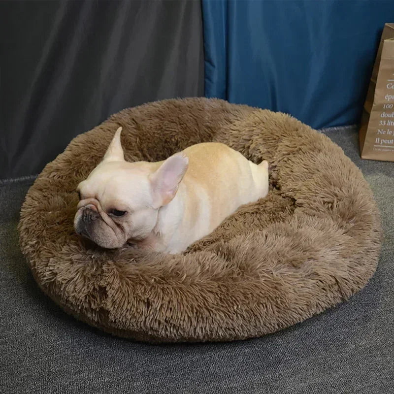 Self-Warming Round Pet Bed - Plush, Non-Slip Mat for Cats & Dogs