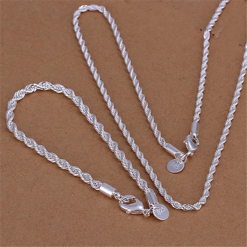16-24inch For Women Men Beautiful Fashion 925 Sterling Silver Charm 4MM Rope Chain Necklace Fit Pendant High Quality Jewelry